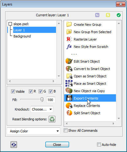 Exporting smart object contents to external file