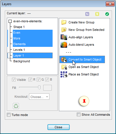 Converting 4 selected layers to smart object